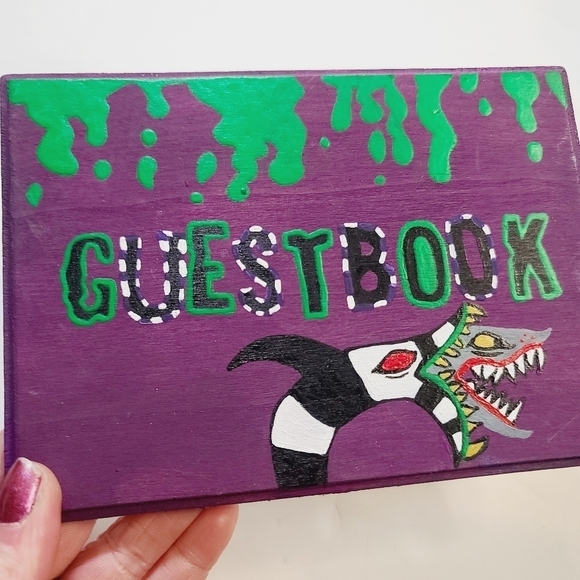 Halloween Wedding Party Hand Painted Beetlejuice Guest Book Sign - Picture 3 of 10